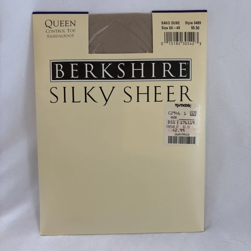 Berkshire Silky Sheer SAND DUNE Queen Control Top Sandalfoot Size 3X-4X 3489 Vtg